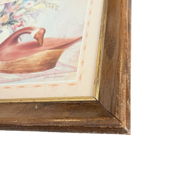 1988 art print goose flower arrangement floral painting wooden frame - Picture 6 of 12